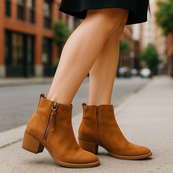 Blondo Ankle Boots Waterproof Booties Cognac Suede Women’s Size 9M Zip Boho - Picture 1 of 10